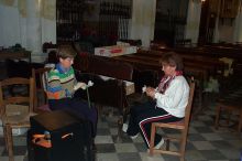Notice the heater.  It was cold in the churches as they worked to put the bouquets together for the passos.